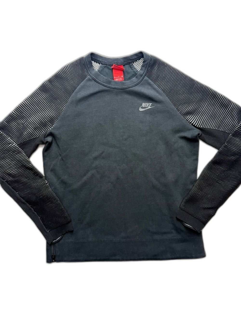 Nike Black Crew Sweatshirt with Ribbed Contrast Sleeves